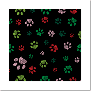 Christmas design seamless paw prints Posters and Art